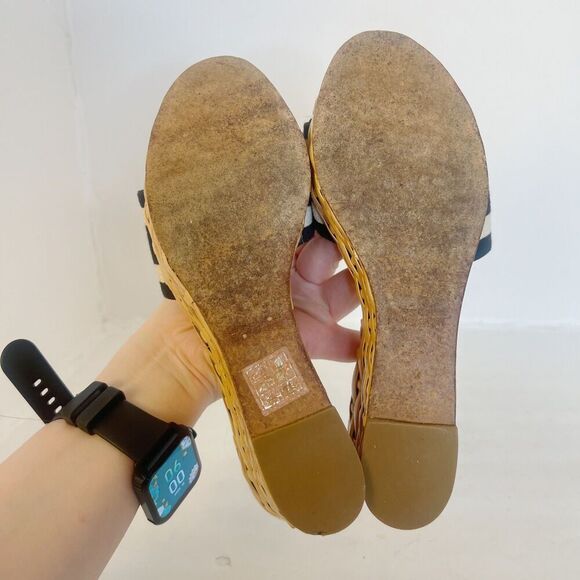 Kate Spade Women's Woven Platform Sandal Black White Striped Bow Size 6 - Picture 2 of 8